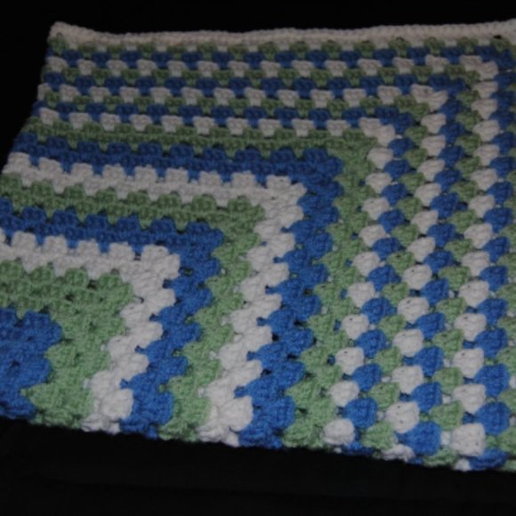 Crochet Blue, White, and Green Baby Blanket/New - Picture 3 of 4